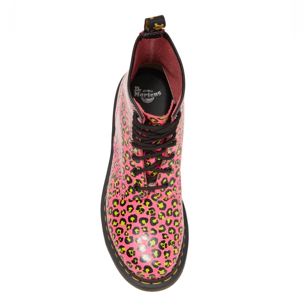 Dr. Martens 1460 Water Repellent Pink Leopard Patent Leather Combat Boots 6 NIB - Picture 2 of 14